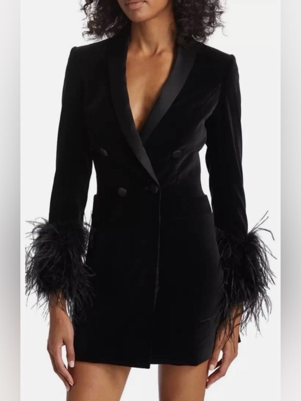 Alice + Olivia Latoya Feather Cuff Blazer Mini Dress Velvet-Size: 0